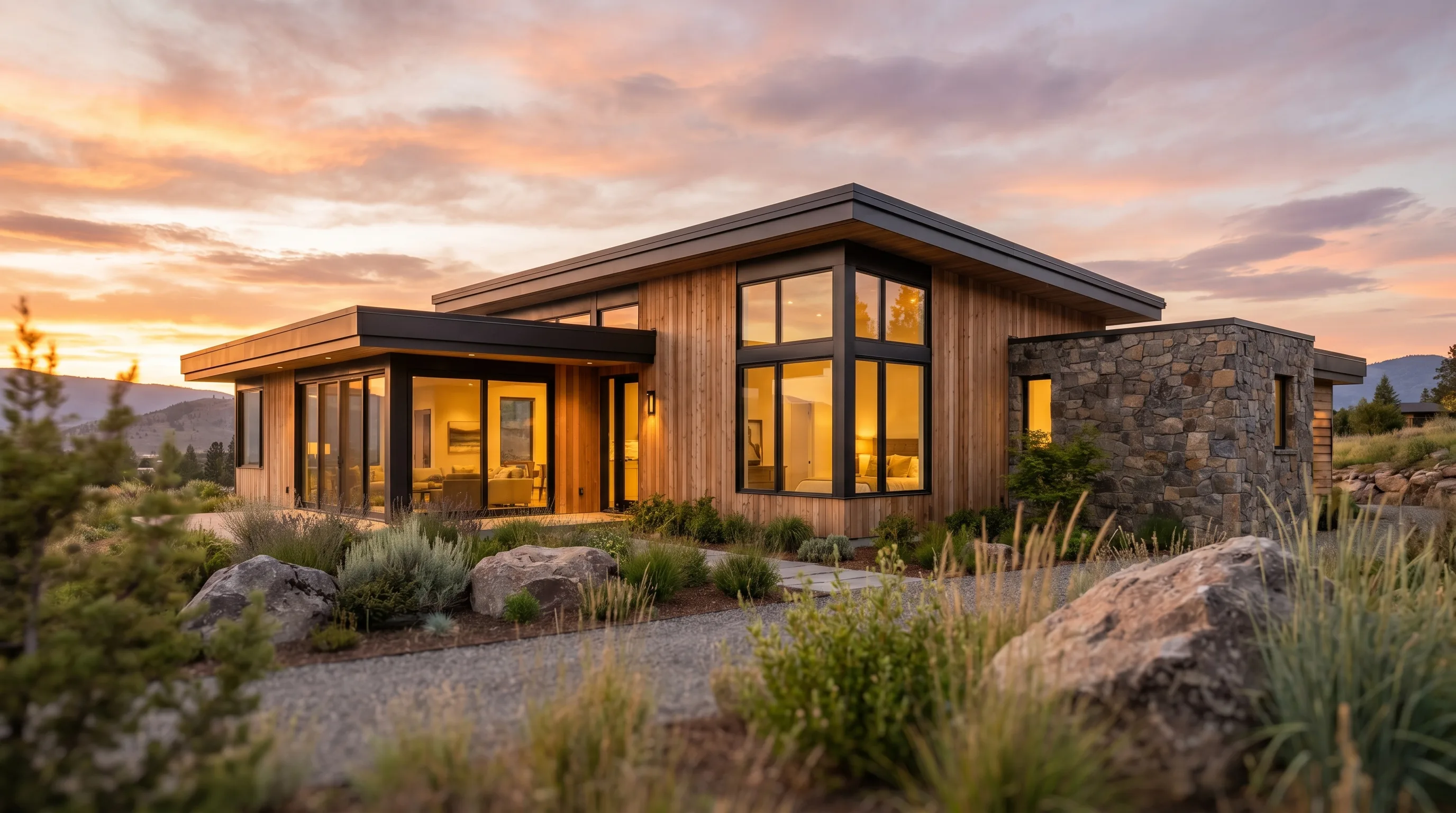 A modern custom home at golden hour — the kind of project Savo Group helps home builders book more of